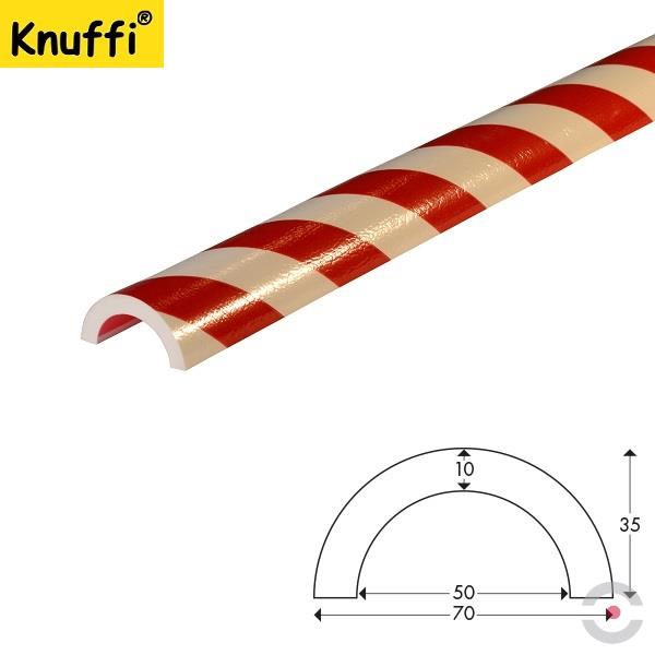 Elastyczny profil ostrzegawczo-ochronny KNUFFI typ R50, biały/czerwony, 1000 mm