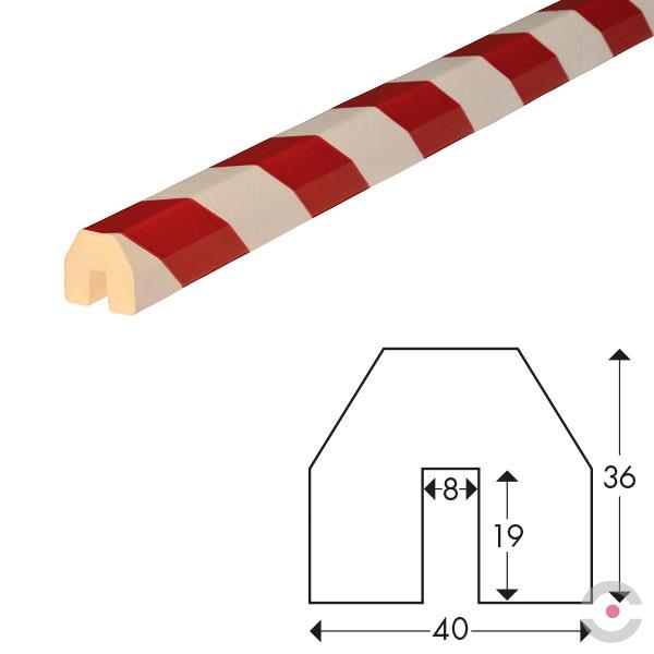 Elastyczny profil ostrzegawczo-ochronny typ BB, biały/czerwony, 5000 mm