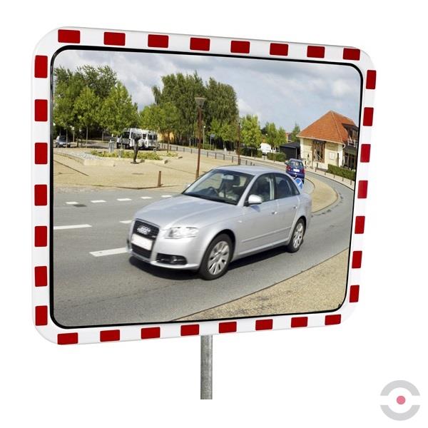 Lustro drogowe TRAFFIC TM, akryl, prostokątne 60*80 cm, biało-czerwona rama