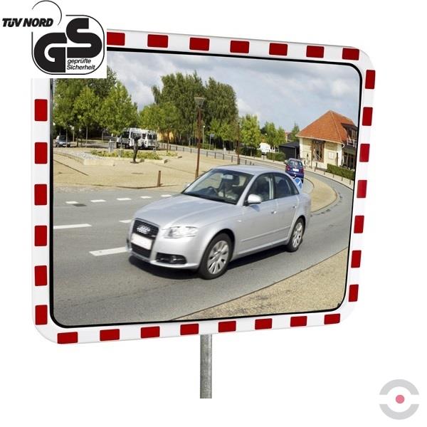 Lustro drogowe TRAFFIC TM, poliwęglan, prostokątne 60*80 cm, biało-czerwona rama