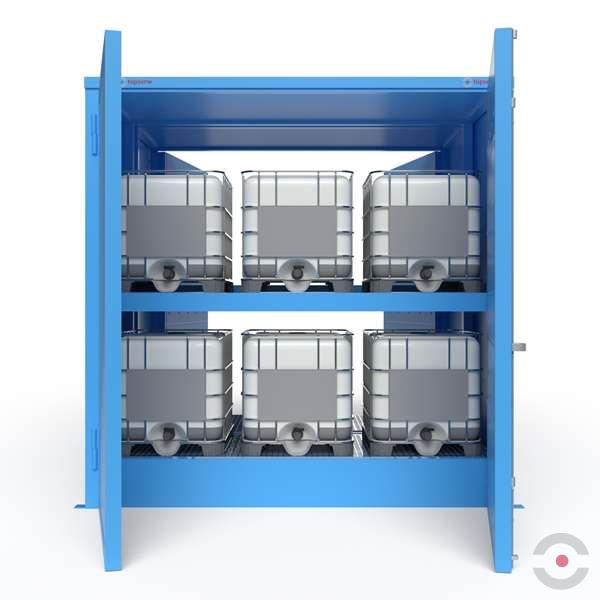 Magazyn substancji niebezpiecznych Topserw, (zmont.) WSC 2 poziomy, 12*1000 l KTC/IBC, dwustronny, izolowany, 2*drzwi przesuwne