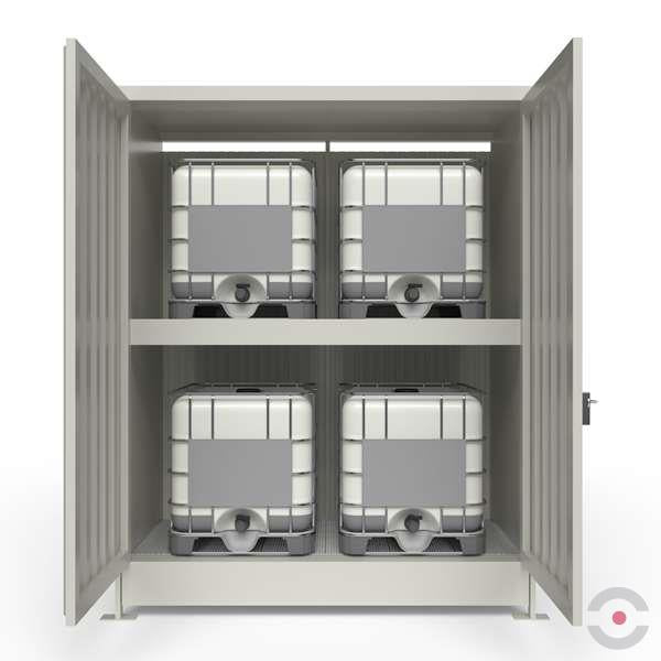 Magazyn substancji niebezpiecznych Topserw, (zmont.) WSC 2 poziomy, 4*1000 l KTC/IBC, jednostronny, nieizolowany, 1*drzwi skrzydłowe