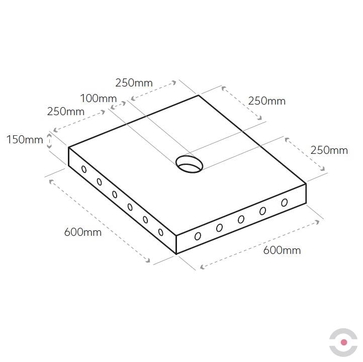 Żelbetonowa płyta fundamentowa, montażowa 600*600*150 mm, masa 130 kg
