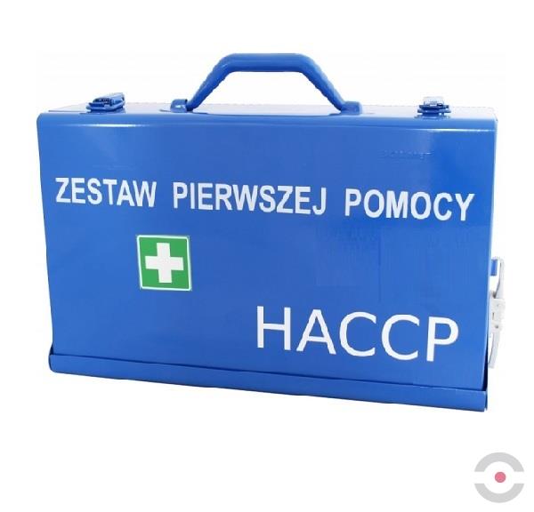 Zestaw pierwszej pomocy HACCP typ C, stalowa walizka, kolor niebieski