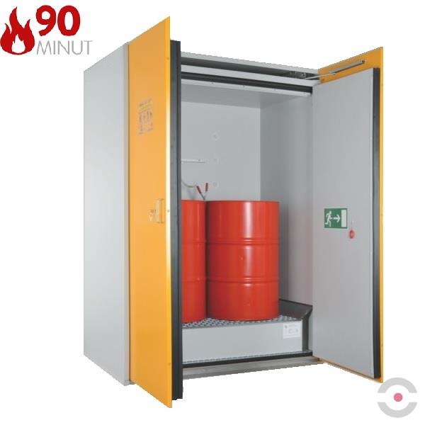 Szafa ognioodporna Topserw, FAS 90/1550-EW, 90 min, W*S*G 2200*1550*1025 mm, beczka 2*200 l pion, wanna wychwytowa, b/stóp 200 l, szary/żółty