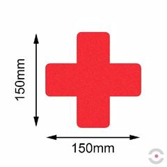 Oznakowanie podłogi z antypoślizgową powierzchnią SAFETY czerwony krzyż 150x150 mm, opakowanie 10 szt